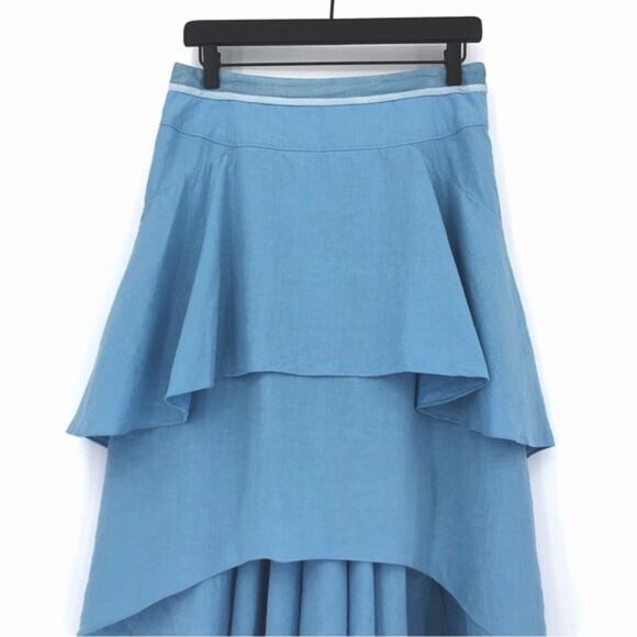 BALENCIAGA Linen Handkerchief High-Low Linen Skirt Light Blue 40 *Authentic - Picture 2 of 16